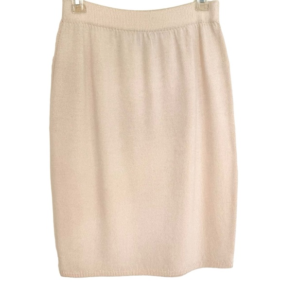 ST. JOHN Evening Wool Blend Knit Ivory Elasticized Midi Skirt Women’s Size 4 - Picture 2 of 9